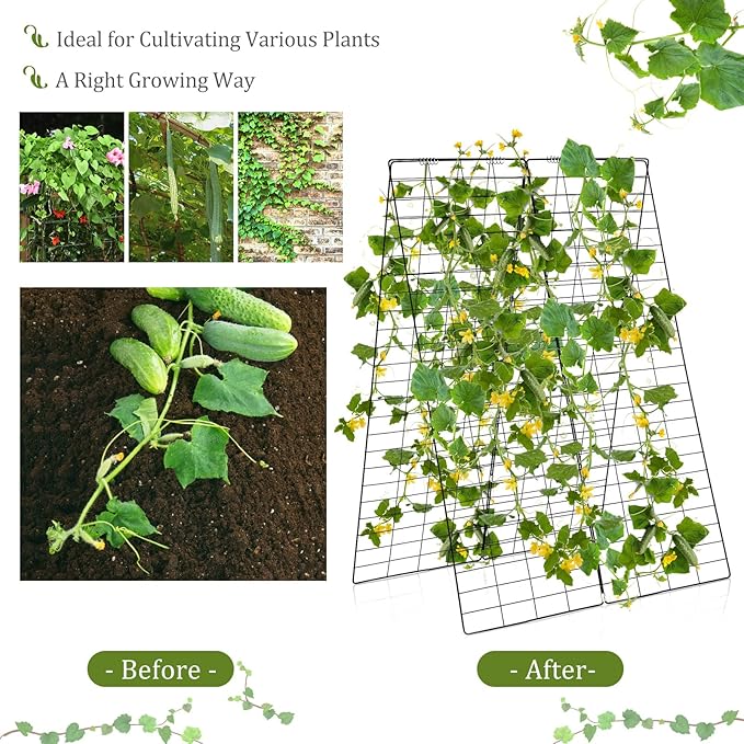 S AFSTAR 46 x 34 Inch Cucumber Trellis for Garden 8 PCS Foldable A-Shape Plant Support W/18 Clips 16 Ground Stakes 8 Spiral Connectors 12 Cable Tie Twist Tie Garden Trellis for Climbing Plants