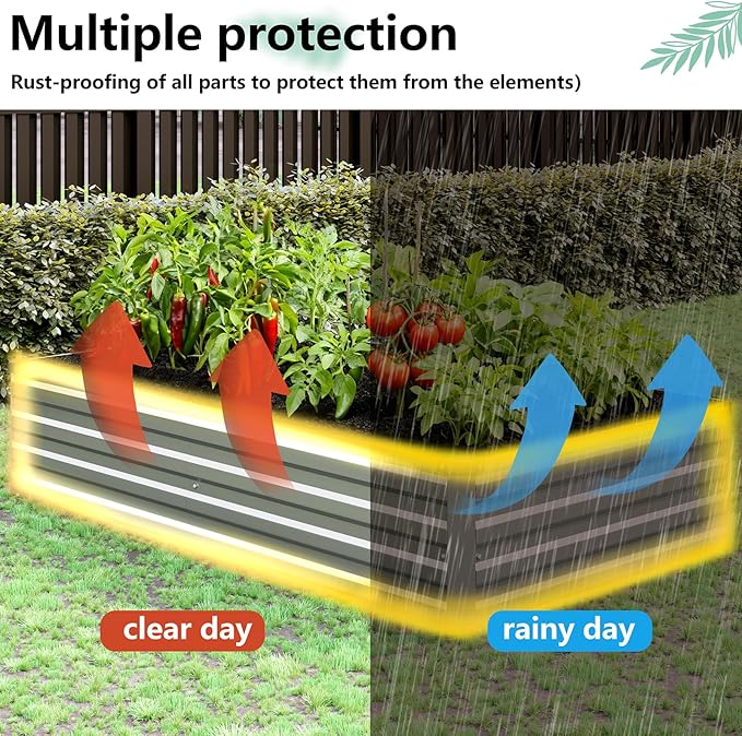 Vengarus 6x3x1FT (2 Pack) Galvanized Raised Garden Bed Kit Outdoor Metal Planter Box for Vegetables Rectangular Steel Container Easy Assembly (Silver)