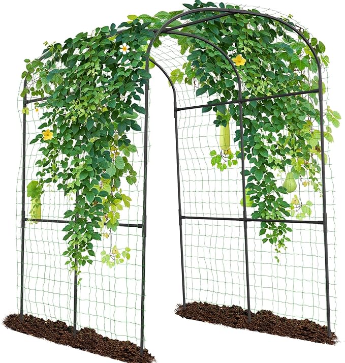 SUNYRISY Garden Arch Trellis for Climbing Plants Outdoor 71 x 47 x 83 Metal Core Tall Archway Tunnel Plant Support for Cucumber Tomato Vine Flowers Vegetables Climbing Plants