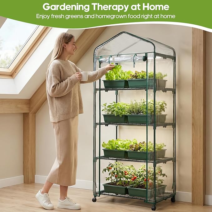 OLIXIS Greenhouse 27×19×63 4 Tier Green House with PVC Cover Roll-Up Zipper Door Wheels Portable Greenhouses for Indoor Outdoor Balcony Porch Garden Patio Backyard Green Houses (Clear)