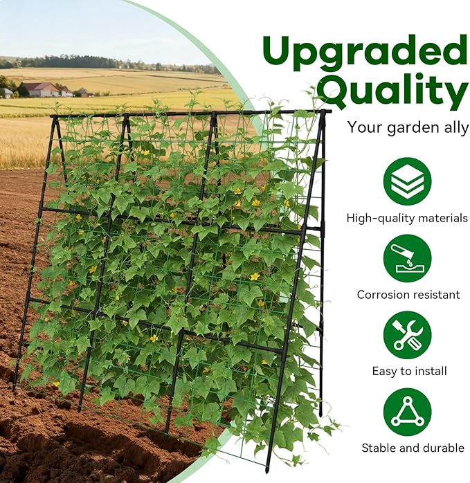 Cucumber Trellis - 49.4*49.4 Metal Garden Trellis for Climbing Plants Garden Trellis with Plastic-Coated Steel Pipe A Frame Trellis for Cucumbers Peas Morning Glories(Black)