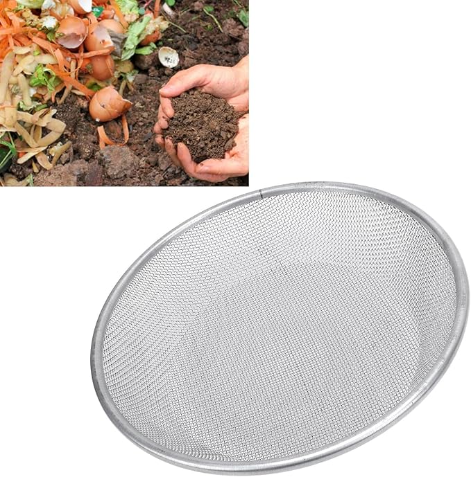 Gardening Sand Soil Compost Sifter Round Garden Soil Sieve Pan Sand Sifter Set with Gloves Stainless Steel Rock Garden Sieve Soil Sifter Gardening Strainer Soil Sifting Pan
