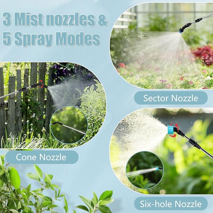 Battery Powered Sprayer 1.35 Gallon Electric Garden Sprayer in Lawn with 3 Mist Nozzles USB Rechargeable Handle Retractable Wand Yard Pump Sprayers with Adjustable Shoulder Strap for Plants