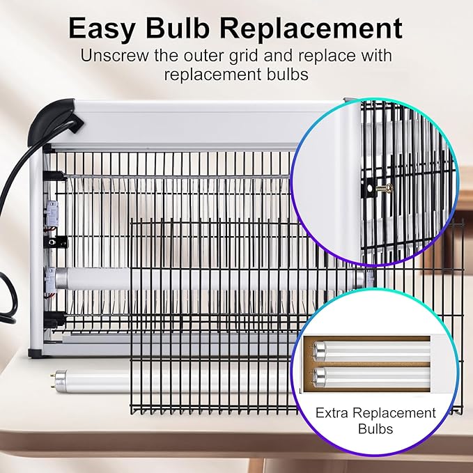 Upgraded 3800V Mosquito Zapper High-Voltage Electric Bug Zapper Indoor Mosquito Killer Lamp Fly Moth Gnat Traps W/ 2 Replacement Bulbs