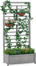 Raised Garden Bed with Trellis Outdoor Wooden Planter Box for Climbing Plants Vegetables Herb Growing