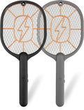2-Pack Electric Fly Swatter – Battery Powered Mosquito &amp Bug Zapper Racket with Safe Mesh &amp Wall-Mount Design for Indoor and Outdoor Use (Black &amp Gray)