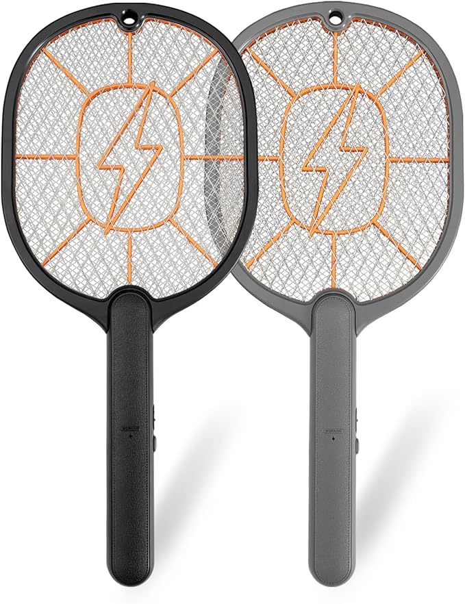 2-Pack Electric Fly Swatter – Battery Powered Mosquito &amp Bug Zapper Racket with Safe Mesh &amp Wall-Mount Design for Indoor and Outdoor Use (Black &amp Gray)