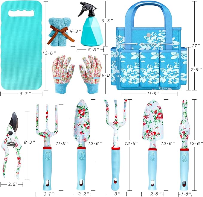 JUMPHIGH Womens Gardening Gifts Set - Floral Gardening Tools with Tote Bag - Gifts for Mom Girlfriend or Women - Birthday Christmas (Blue)