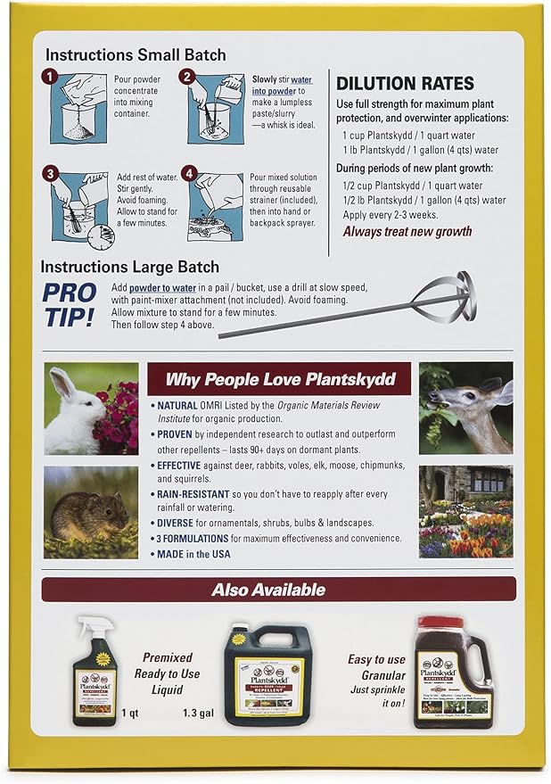 Plantskydd Animal Repellent - Repels Deer Rabbits Elk Moose Hares Voles Squirrels Chipmunks and Other Herbivores Wettable Powder Concentrate - 2.2 LB Box - Makes 2.5 Gallon Liquid (PSP-R2)