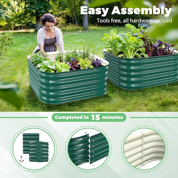 Galvanized Raised Garden Bed 2.3x2.3x1.5ft Garden Planter Bed Outdoor Heavy Duty Rustproof Steel Raised Bed Kit for Gardening Vegetables Fruits Flowers Grow Green