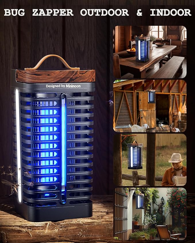 Minimoon Bug Zapper Outdoor with Dual LED Lights 15W Mosquito Zapper 4200V Electric Fly Trap Western Theme IPX4 Waterproof 5.9 Ft Cord Fly Zapper for Backyard Patio Indoor