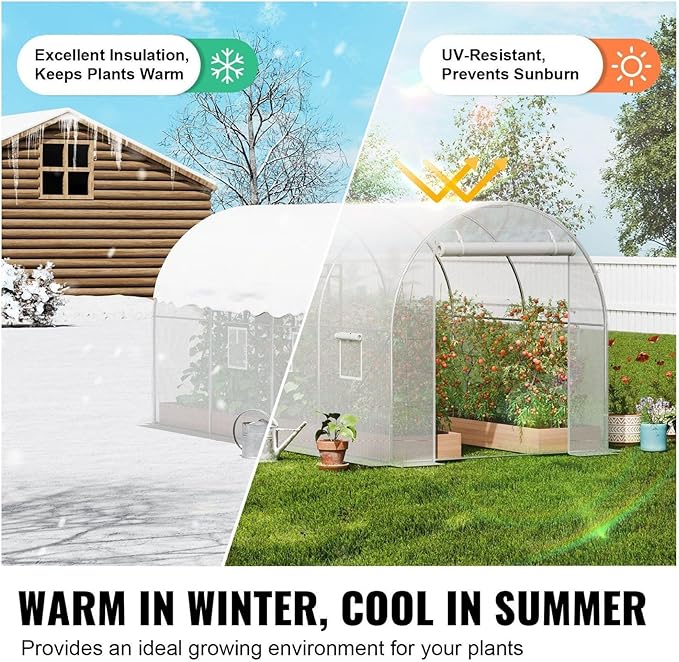Walk-in Greenhouse 9.58x6.43x6.23ft Galvanized Steel Frame PE Cover White Hoop House for Plants Garden Tunnel Greenhouse with Windows