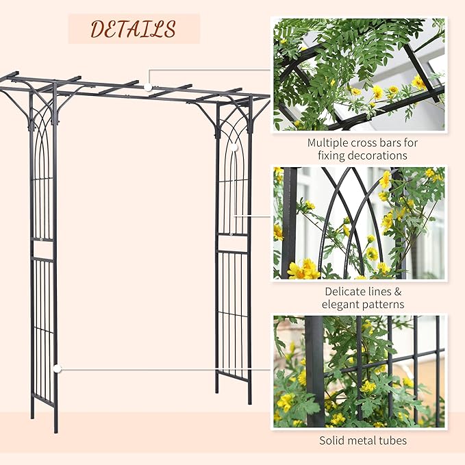 82'' Decorative Metal Garden Trellis Arch with Durable Steel Tubing &amp Elegant Scrollwork Perfect for Weddings Outdoor Events Garden Decor
