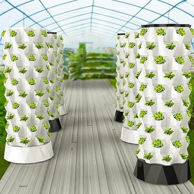 Hydroponics Tower Aquaponics Grow Aeroponics Growing Kit for Fruits and Vegetables with Hydrating Pump Timer Adapter Seeding Bed &amp