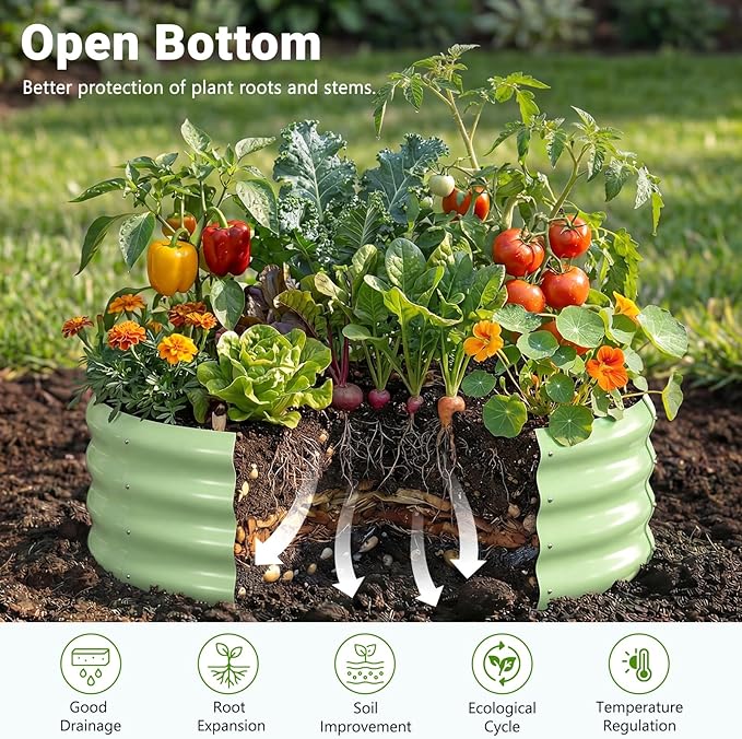 DoCred 3 Pack 3x3x1Ft Round Galvanized Raised Garden Bed Metal Garden Bed Outdoor Kit for Gardening Above Ground Planter Box for Plants Vegetables Herbs Flowers Green