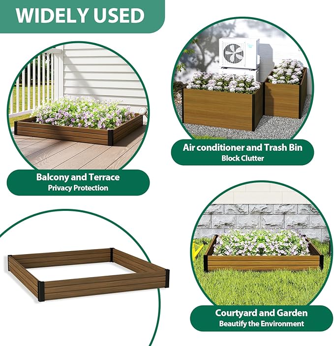 Composite Garden Planter Box with Open Base - Outdoor Raised Bed for Vegetables Flowers and Herbs Durable Eco Friendly Easy to Assemble Low Maintenance