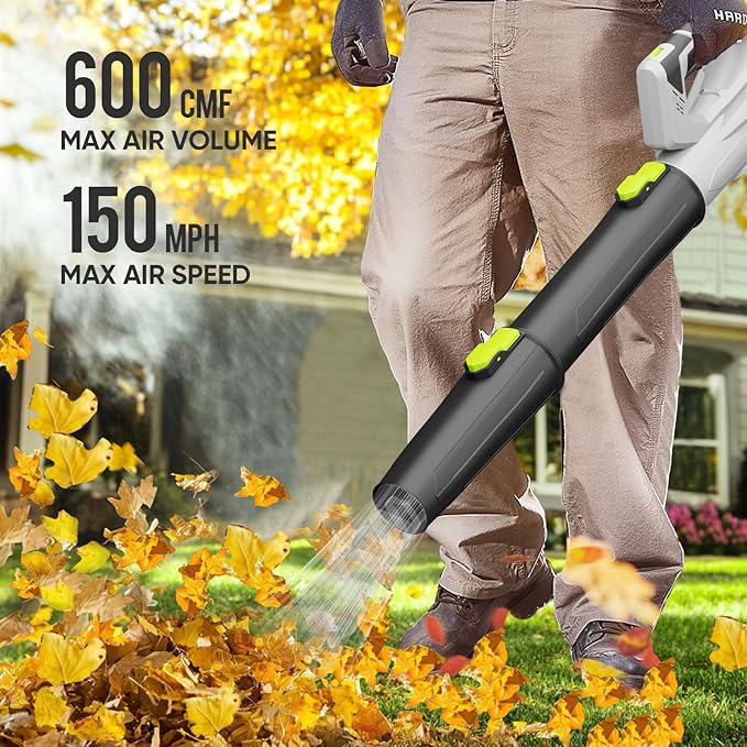 STEELITE 21V Cordless Leaf Blower 150 MPH 600 CFM High-Performance Airflow Lightweight Electric Blower for Lawn Care Patio Cleaning Leaves &amp Dust Includes 2 x 2.0Ah Batteries - Green