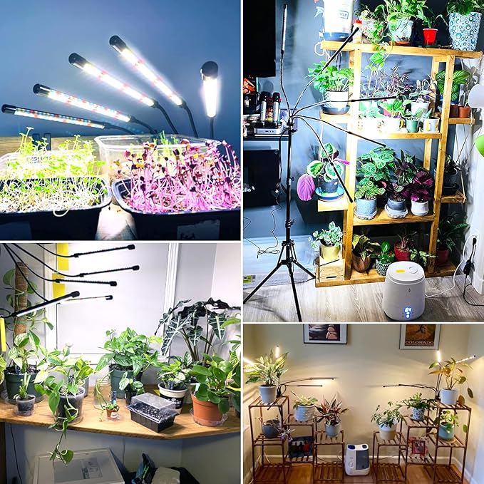 Wolezek Grow Lights for Indoor Plants 2 Pack Full Spectrum Plant Light with Adjustable Stand 5-Head LED Grow Light with Auto 6/12/16H Timer 5 Brightness Levels Ideal for Large &amp Tall Plants