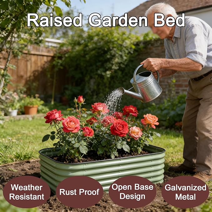 Galvanized Raised Garden Bed OutdoorLarge Raised Bed for GardeningMetal Planter BoxCorrosion Resistant Easy Assemblyfor VegetablesFruitsFlowers (Olive Green150x150x43cm)