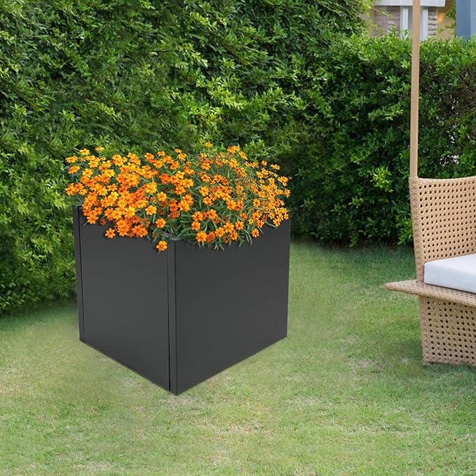 Raised Garden Bed 16 * 16 * 16in Steel Square Planter Flower Box for Indoor Outdoor Balconies Gardens Decks Patios Decks Front Porches (16 * 16 * 16in)