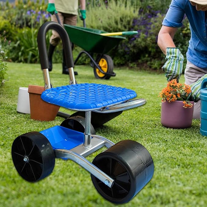 Garden Cart Rolling - Garden Stool On Wheels | Rolling Bench with Wheels | Smooth Rotation Adjustable Height Gardening Seat| 360 Degree Rotating Chair for Lawn Sitting Garage Outdoor Camp Weeding