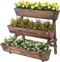 3-Tiers Wooden Raised Garden BedPlanter Box Gardening Outdoor Planter Box Patio Kit Tiered Planter Box Vertical Garden Planter Wood Plant Stand for Patio Balcony Freestanding (Carbonized L)