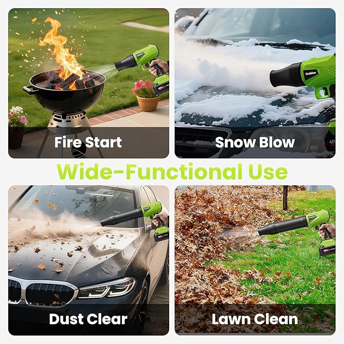 Leaf Blower Cordless 48 V Dual Batteries 30000 RPM Turbo Jet Blower with Extended Nozzles Premium Lightweight Handheld Set for Lawn Care Leaf/Car/Snow/Dust Cleaning in Patio &amp Yard Green