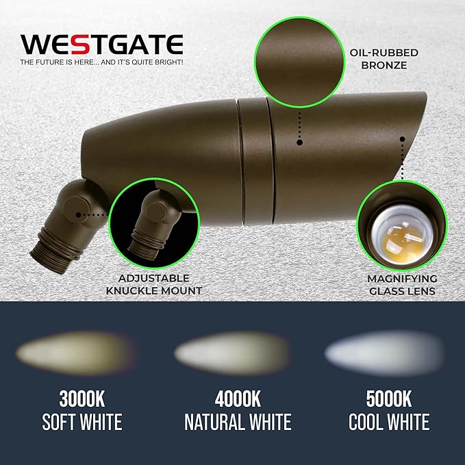 Westgate LED Spot Light - Antique Brass Finish 3CCT Selectable 12-24V Deck Driveway Landscape Recessed Lighting Can Lights Pot Lights Outdoor Dimmable High Hats Garden Patio Accent.