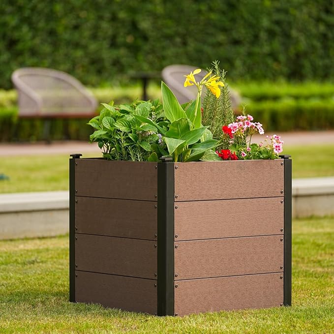 GarveeHome Wood-Look Raised Garden Bed – Large Tall Outdoor Planter Box for Vegetables Herbs Flowers – Durable Composite Deep Root Design for Patio Balcony Backyard
