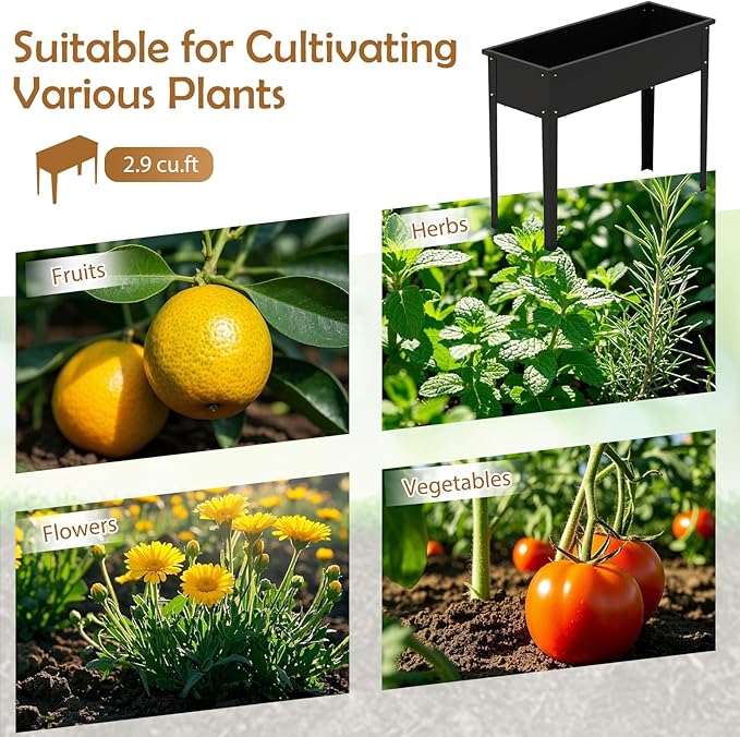 Giantex Metal Raised Garden Bed with Legs Elevated Planter Box with Drainage Holes for Vegetable Fruit Flower Herb Outdoor Standing Gardening Box for Balcony Backyard Patio Porch (40”x16”x32”)