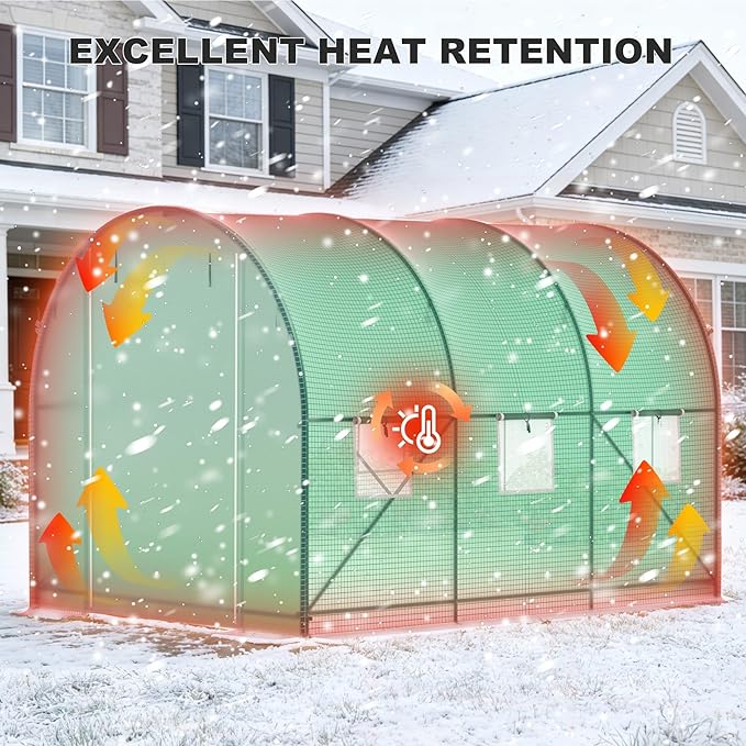 Greenhouses for Outdoors Walk-in Green Houses for Outside Heavy Duty Large Greenhouse with 6 Ventilated Screen Windows &amp Roll-up Door &amp Reinforced Frame (10×7×7 FT with Irrigation System)