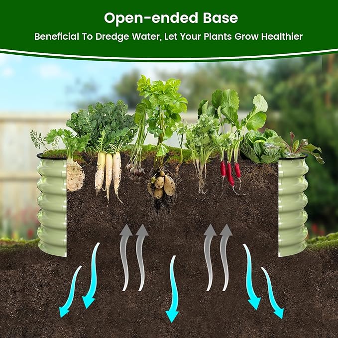 Olle 17 Tall 42 Round Raised Garden Bed Metal Raised Beds for Gardening Large Planter Box Round Raised Garden Beds Outdoor for Vegetables Sage Green