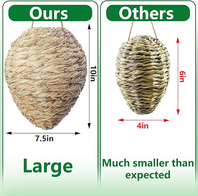 DECOHS 2 Pack Large Woven Reed Wasp Nest Decoy 10 x 7.5 Inch Hanging Fake Wasp Nests Decoration Faux Hornet Nest Wasps Deterrent for Outdoor Garden Yard Patio Eaves