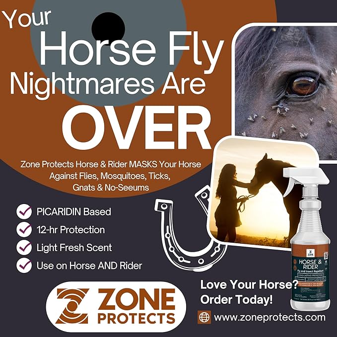 Horse &amp Rider Fly/Insect Repellent 32oz Trigger Sprayer Plus Refill Picaridin Based Fly Tick No-seeum and Mosquito. 12-hr Protection Against Biting Flies