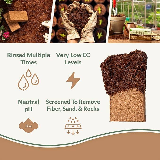Coco Coir 650gm Bricks (10-Pack) + Worm Bliss (2 Gallons) - Organic Coco Coir for Plants &amp Worm Castings for Plants - Coconut Coir Bricks - Earthworm Castings Worm Fertilizer - Garden Soil Potting