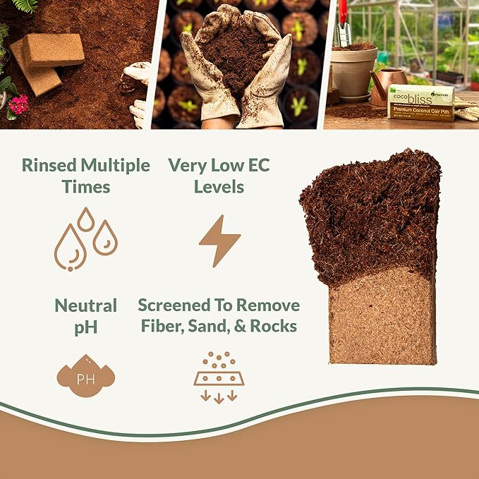 Coco Coir 650gm Bricks (5-Pack) + Worm Bliss (1 Gallon) - Organic Coco Coir for Plants &amp Worm Castings for Plants - Coconut Coir Bricks - Earthworm Castings Worm Fertilizer - Garden Soil Potting M