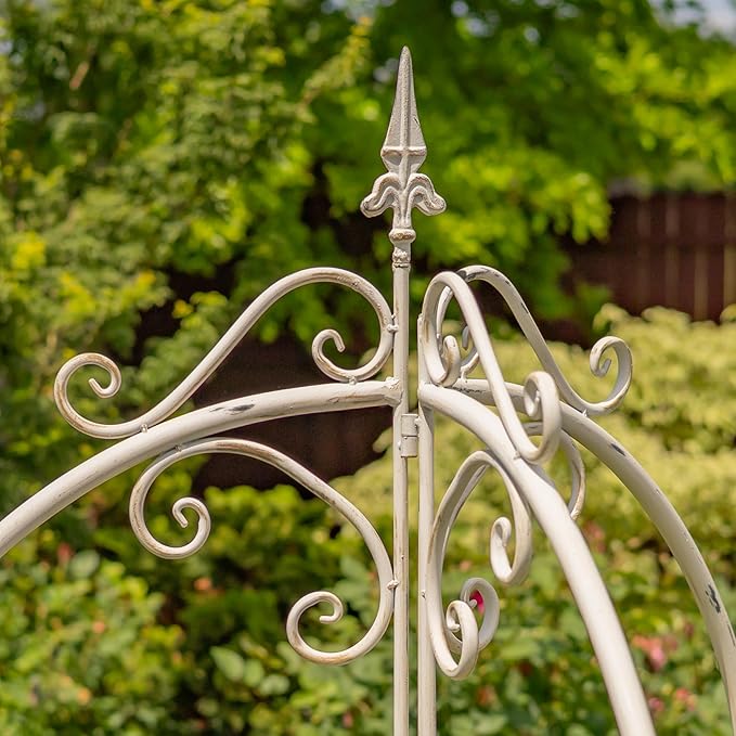 Zaer Ltd. Metal Garden Arch Trellis 7.7ft Tall Three-Panel Design with Fleur-de-lis 25 x 25 x 92.5 inches (Antique White)