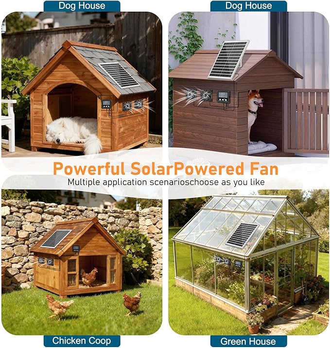 25W Solar Exhaust Fan with Battery Solar Powered Fan for Shed &amp Greenhouse 3 Modes Controller (Continuous/Timer/Motion Sensor) For Intake or Exhaust Vent Cooling for Chicken Coop Dog House