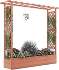 Large Raised Wooden Planter with Arch &amp Side Trellis – Freestanding Garden Bed for Climbing Plants Vines &amp Flowers – Hanging Roof 4 Drainage Holes – Outdoor Patio Planter – Size: