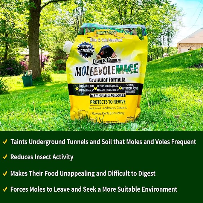 Nature’s MACE Mole and Vole MACE Mole Repellent for Lawns Vole Repellent for Outdoor Use Plant-Safe Castor Oil Granules 10 lb Bag