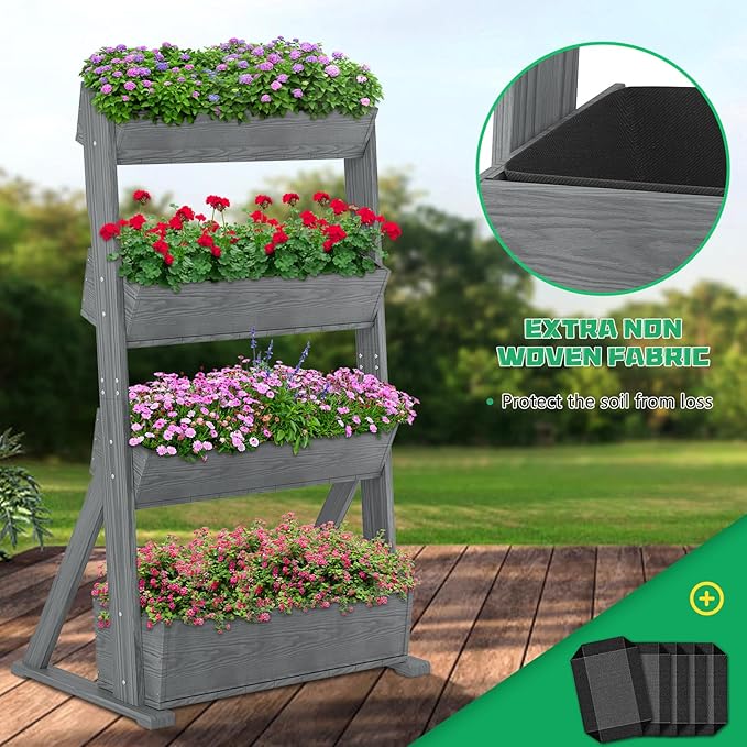 DoCred Vertical Wooden Raised Garden Bed 4 Tier Garden Planters Freestanding Wood Plant Stand Flower Rack Wooden Planter Box for Plants Herbs Flowers Vegetables Outdoor Indoor Gardening