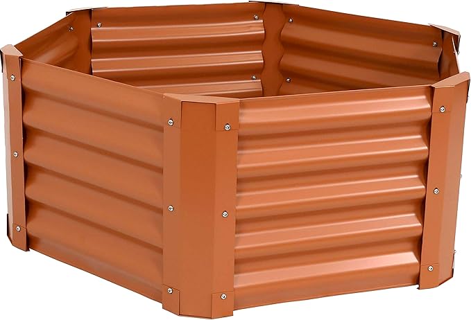 Sunnydaze Galvanized Raised Garden Bed Outdoor - Metal Planter Box for Gardening Vegetables and Plants - 16.25 H Hexagon - Brown