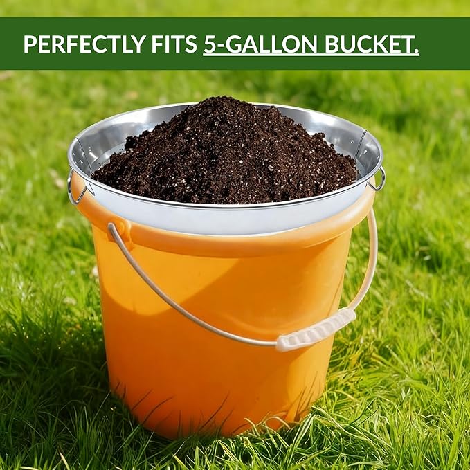 Soil Sifter for Gardening with Handles Rock Sifter Fits 5 Gallon Bucket with 4 Replaceable Screens Compost Sifter Dirt Sifter Captures Dirt Rocks Sawdust