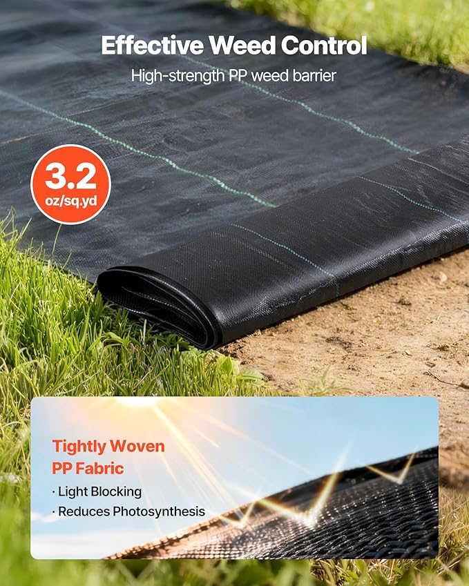 VEVOR Weed Barrier Fabric Heavy Duty 2 Packs 4x50FT 3.2oz Weed Blocker Fabric Woven Landscape Fabrics Garden Fabrics Weeds Barrier Weeds Control Ground Cover Geotextile Webbing Black