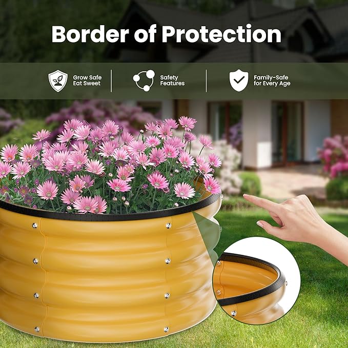 ZXZYHFTY Round Galvanized Raised Garden Bed kitYellow Outdoor Garden Raised Planter Box Round Large Metal Raised Garden Beds for Vegetable 2 * 2 * 1ft 3 Pcs