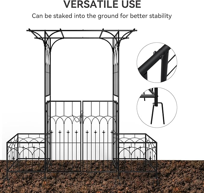 Garden Arbor with Gate and Planter Boxes 79 W x 81 H Metal Garden Arch for Climbing Plants Outdoor Wedding Arches for Ceremony Garden Arbors and Arches for Lawn Patio Backyard