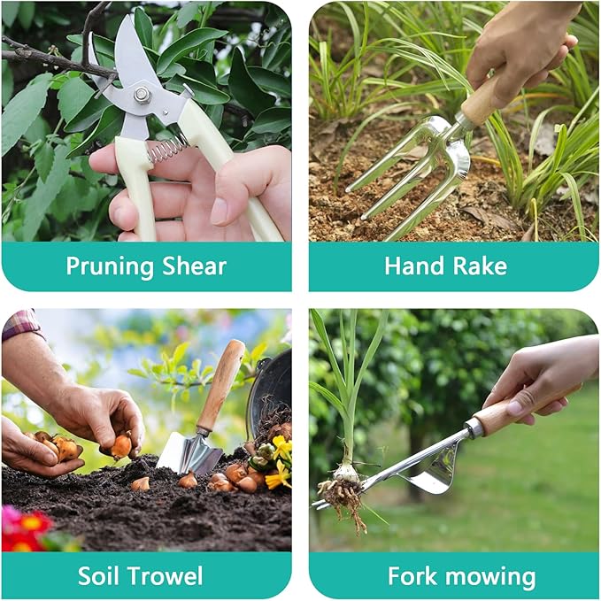 Garden Tool Set 7 Pcs Floral Gardening Set for Women Leaf Camouflage Gardening Kit with Garden Tool Bag Trowel Weeder Fork Hand Rake Pruning Shears Cultivator Transplanter