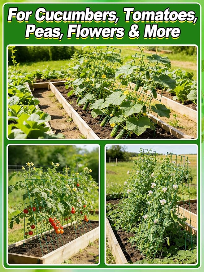 2 Sets Cucumber Trellis for Raised Garden Bed - 4.5mm Wire Heavy Duty Weather-Resistant Foldable A-Frame Metal Plant Support for Squash Pole Bean Climbing Plants Vegetables Outdoor