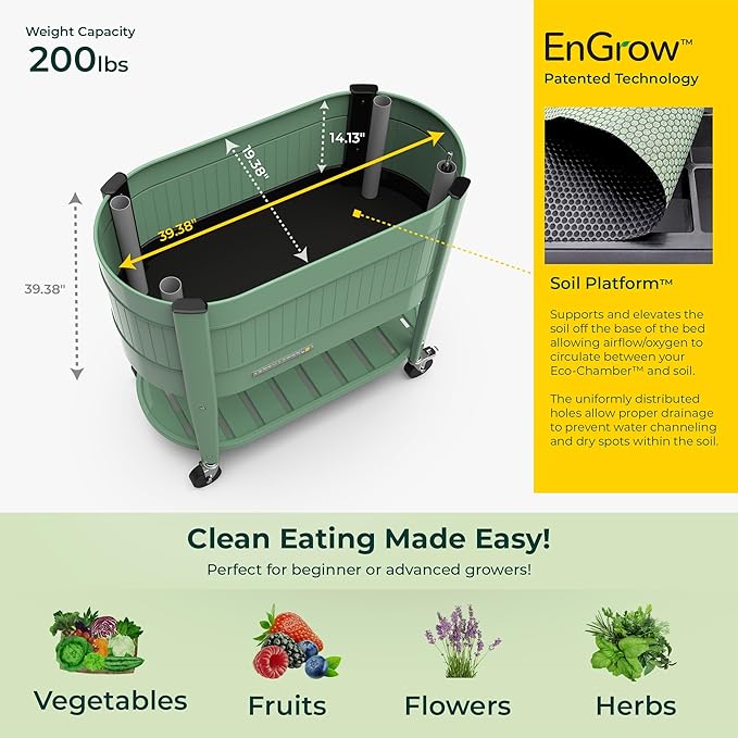 Permasteel Raised Garden Bed with Legs 40×20×37 in Planter Box with EnGrow™ TrueSoil™ Technology for Vegetables Flowers Herbs and Fruit Outdoor Indoor Storage Shelf Sage
