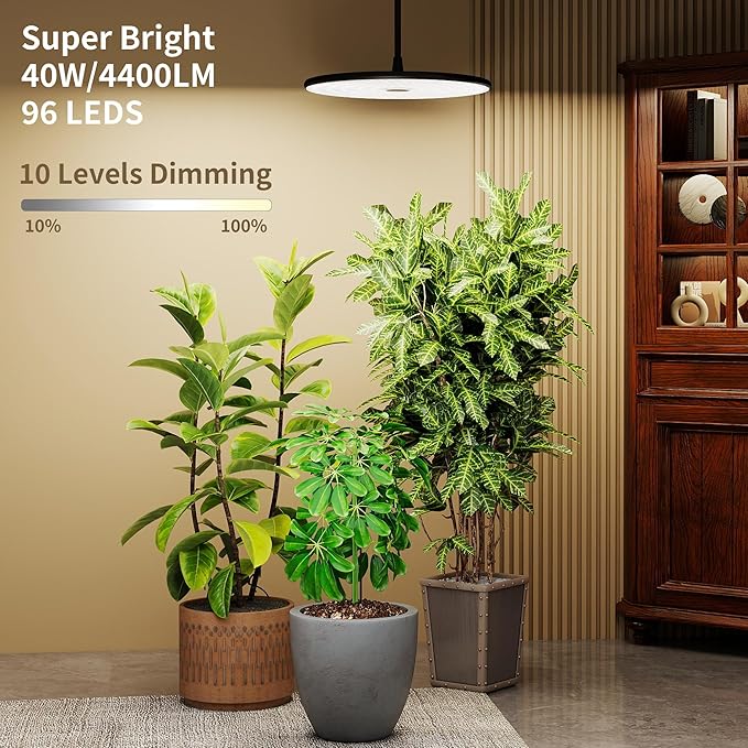 chiphy Hanging Grow Lights for Indoor Plants 40W Full Spectrum with 3/9/12 Hours Timer Pendant Plant Lights for Indoor Growing Large Tall Plant Garden Flowers Greenhouse16.7FT Power Cord